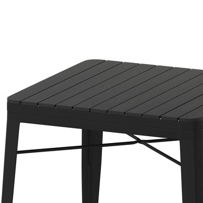 Flash Furniture SB-T11T-BK-GG Indoor/Outdoor Commercial Steel Patio Table with Poly Resin Slatted Top - Black - View 6