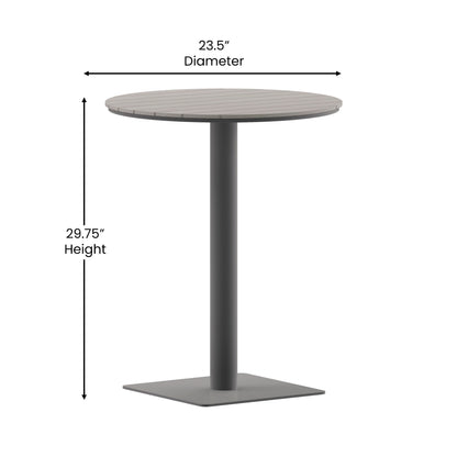 Flash Furniture SB-TB106-GRY-GG Commercial 24 Inch Round Faux Teak Outdoor Patio Dining Table - Gray/Gray (Gray Top/Gray Frame) - View 3