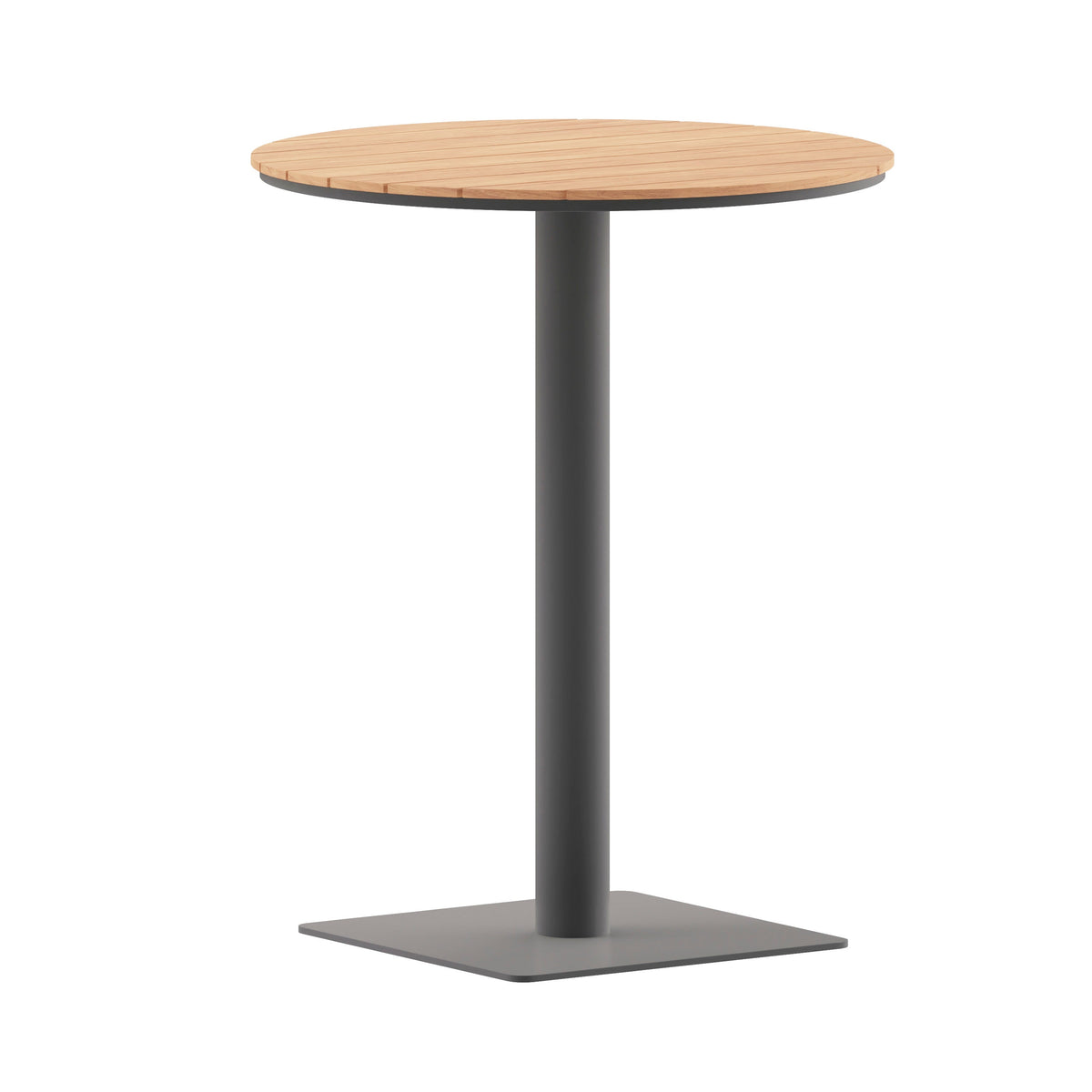 Flash Furniture SB-TB106-NAT-GG Commercial 24 Inch Round Faux Teak Outdoor Patio Dining Table - Natural/Gray (Natural Top/Gray Frame) - Main view