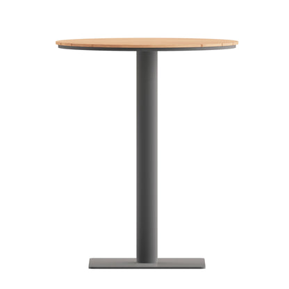 Flash Furniture SB-TB106-NAT-GG Commercial 24 Inch Round Faux Teak Outdoor Patio Dining Table - Natural/Gray (Natural Top/Gray Frame) - View 6