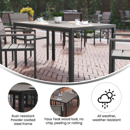 Flash Furniture SB-TB269-GRY-GG Commercial 55 x 31 Faux Teak Outdoor Patio Table - Gray/Gray (Gray Top/Gray Frame) - View 2