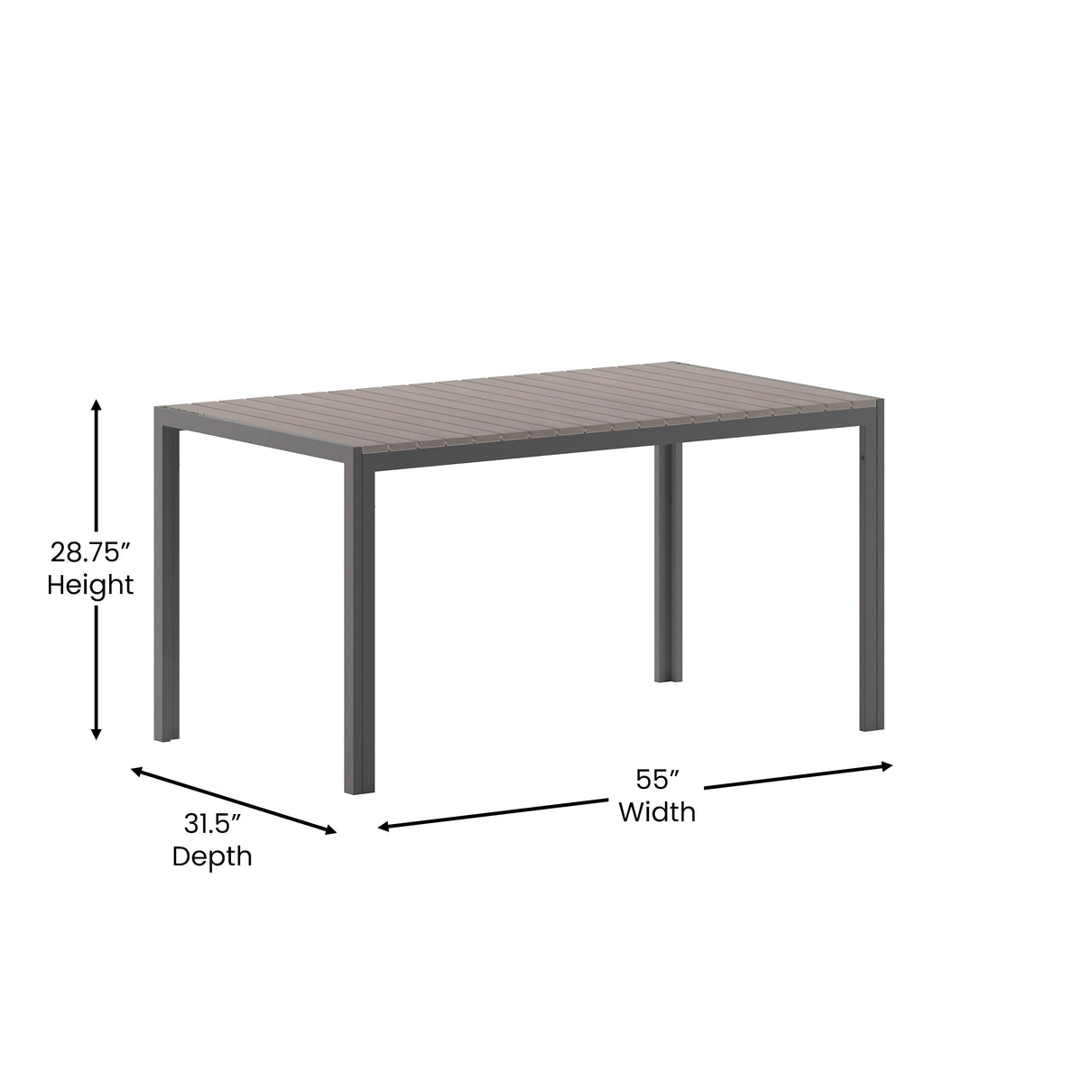 Flash Furniture SB-TB269-GRY-GG Commercial 55 x 31 Faux Teak Outdoor Patio Table - Gray/Gray (Gray Top/Gray Frame) - View 3