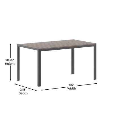 Flash Furniture SB-TB269-GRY-GG Commercial 55 x 31 Faux Teak Outdoor Patio Table - Gray/Gray (Gray Top/Gray Frame) - View 3