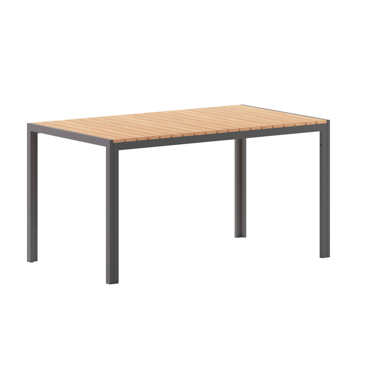 Flash Furniture SB-TB269-NAT-GG Commercial 55 x 31 Faux Teak Outdoor Patio Table - Natural/Gray (Natural Top/Gray Frame) - Main view