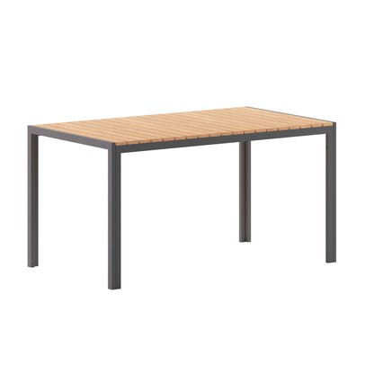 Flash Furniture SB-TB269-NAT-GG Commercial 55 x 31 Faux Teak Outdoor Patio Table - Natural/Gray (Natural Top/Gray Frame) - Main view