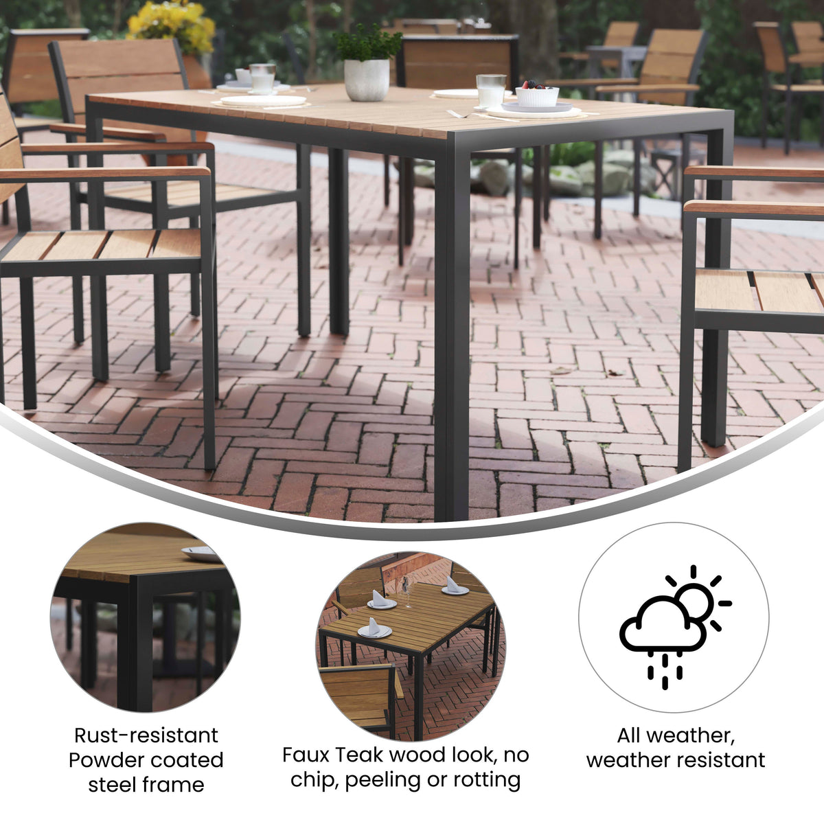 Flash Furniture SB-TB269-NAT-GG Commercial 55 x 31 Faux Teak Outdoor Patio Table - Natural/Gray (Natural Top/Gray Frame) - View 2