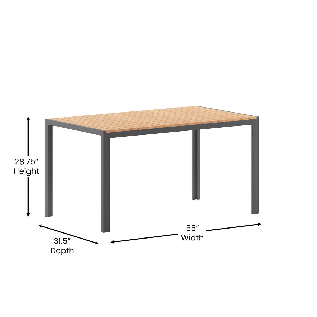 Flash Furniture SB-TB269-NAT-GG Commercial 55 x 31 Faux Teak Outdoor Patio Table - Natural/Gray (Natural Top/Gray Frame) - View 3