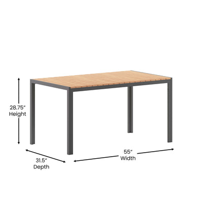 Flash Furniture SB-TB269-NAT-GG Commercial 55 x 31 Faux Teak Outdoor Patio Table - Natural/Gray (Natural Top/Gray Frame) - View 3