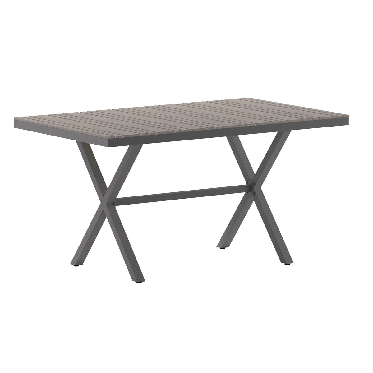 Flash Furniture SB-TB288-GRY-GG Commercial 59 x 35.5 Cross Frame Faux Teak Outdoor Patio Table - Gray/Gray (Gray Top/Gray Frame) - Main view