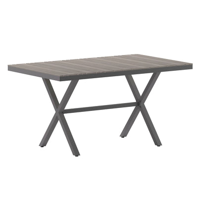 Flash Furniture SB-TB288-GRY-GG Commercial 59 x 35.5 Cross Frame Faux Teak Outdoor Patio Table - Gray/Gray (Gray Top/Gray Frame) - Main view