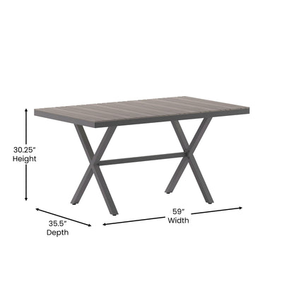 Flash Furniture SB-TB288-GRY-GG Commercial 59 x 35.5 Cross Frame Faux Teak Outdoor Patio Table - Gray/Gray (Gray Top/Gray Frame) - View 3