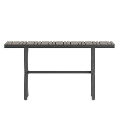 Flash Furniture SB-TB288-GRY-GG Commercial 59 x 35.5 Cross Frame Faux Teak Outdoor Patio Table - Gray/Gray (Gray Top/Gray Frame) - View 4