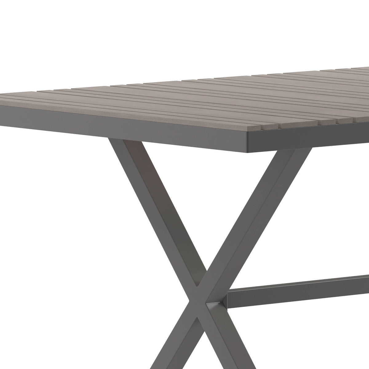 Flash Furniture SB-TB288-GRY-GG Commercial 59 x 35.5 Cross Frame Faux Teak Outdoor Patio Table - Gray/Gray (Gray Top/Gray Frame) - View 5