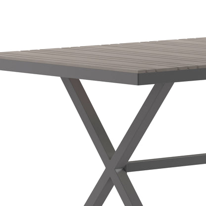 Flash Furniture SB-TB288-GRY-GG Commercial 59 x 35.5 Cross Frame Faux Teak Outdoor Patio Table - Gray/Gray (Gray Top/Gray Frame) - View 5