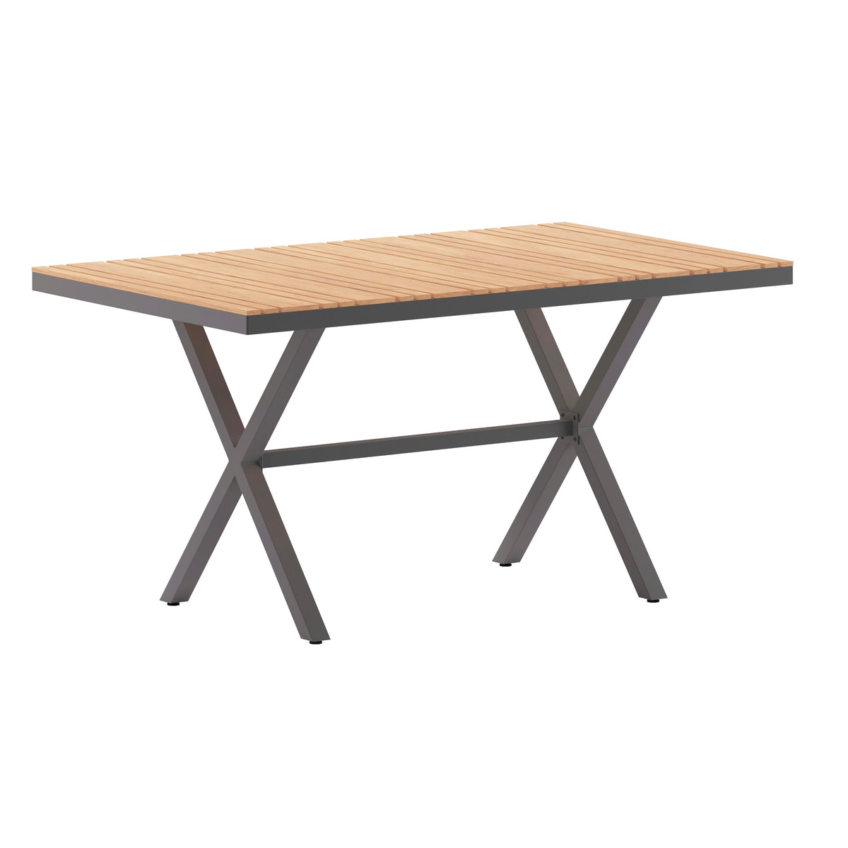 Flash Furniture SB-TB288-NAT-GG Commercial 59 x 35.5 Cross Frame Faux Teak Outdoor Patio Table - Natural/Gray (Natural Top/Gray Frame) - Main view