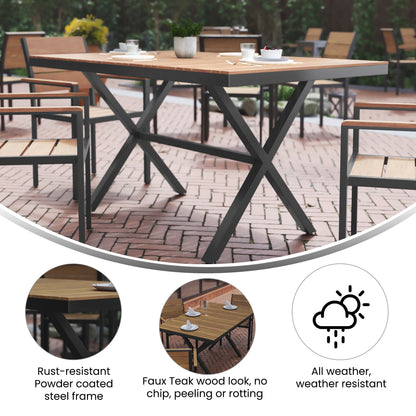 Flash Furniture SB-TB288-NAT-GG Commercial 59 x 35.5 Cross Frame Faux Teak Outdoor Patio Table - Natural/Gray (Natural Top/Gray Frame) - View 2
