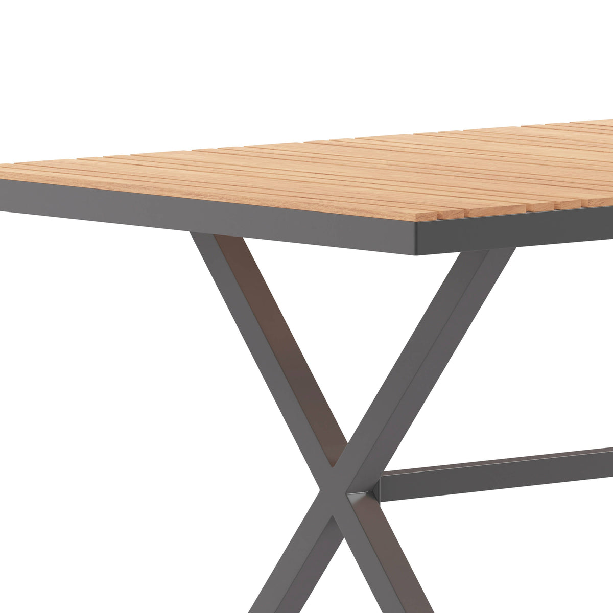Flash Furniture SB-TB288-NAT-GG Commercial 59 x 35.5 Cross Frame Faux Teak Outdoor Patio Table - Natural/Gray (Natural Top/Gray Frame) - View 5