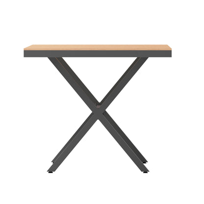 Flash Furniture SB-TB288-NAT-GG Commercial 59 x 35.5 Cross Frame Faux Teak Outdoor Patio Table - Natural/Gray (Natural Top/Gray Frame) - View 6