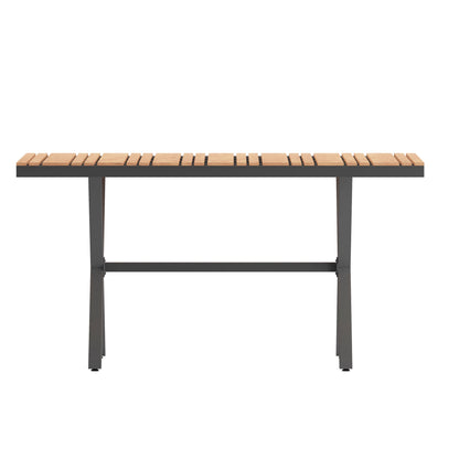 Flash Furniture SB-TB288-NAT-GG Commercial 59 x 35.5 Cross Frame Faux Teak Outdoor Patio Table - Natural/Gray (Natural Top/Gray Frame) - View 7