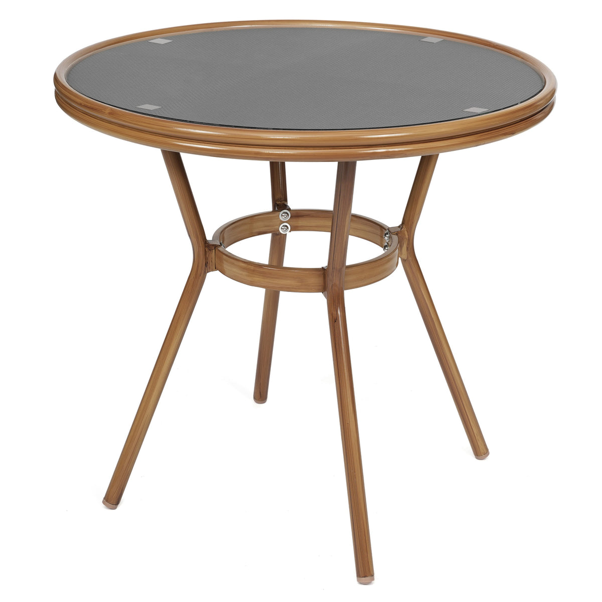 Flash Furniture SDA-AD641011-80-BK-NAT-GG Indoor/Outdoor Commercial Glass Top Bistro Table in Black (Black Textilene/Natural Frame) - Main view