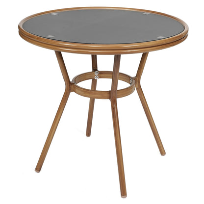 Flash Furniture SDA-AD641011-80-BK-NAT-GG Indoor/Outdoor Commercial Glass Top Bistro Table in Black (Black Textilene/Natural Frame) - Main view