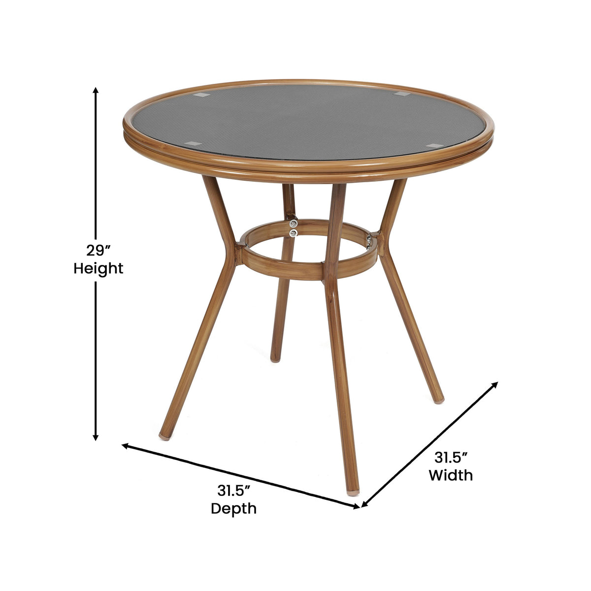 Flash Furniture SDA-AD641011-80-BK-NAT-GG Indoor/Outdoor Commercial Glass Top Bistro Table in Black (Black Textilene/Natural Frame) - View 2