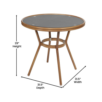 Flash Furniture SDA-AD641011-80-BK-NAT-GG Indoor/Outdoor Commercial Glass Top Bistro Table in Black (Black Textilene/Natural Frame) - View 2