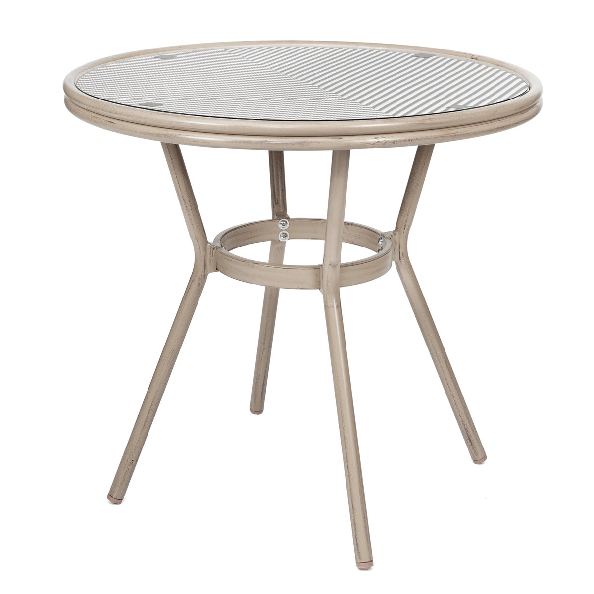 Flash Furniture SDA-AD641011-80-BLKWH-LTNAT-GG Indoor/Outdoor Commercial Glass Top Bistro Table in Black/White (Black & White Textilene/Light Natural Frame) - Main view