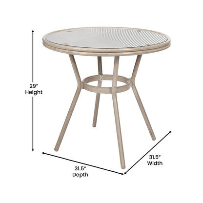 Flash Furniture SDA-AD641011-80-BLKWH-LTNAT-GG Indoor/Outdoor Commercial Glass Top Bistro Table in Black/White (Black & White Textilene/Light Natural Frame) - View 3