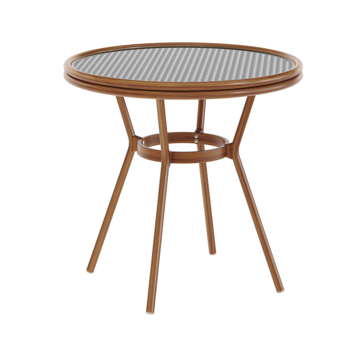 Flash Furniture SDA-AD641012-80-BKWH-NAT-GG Indoor/Outdoor Commercial Glass Top Bistro Table in Black/White (Black & White Rattan/Natural Frame) - Main view