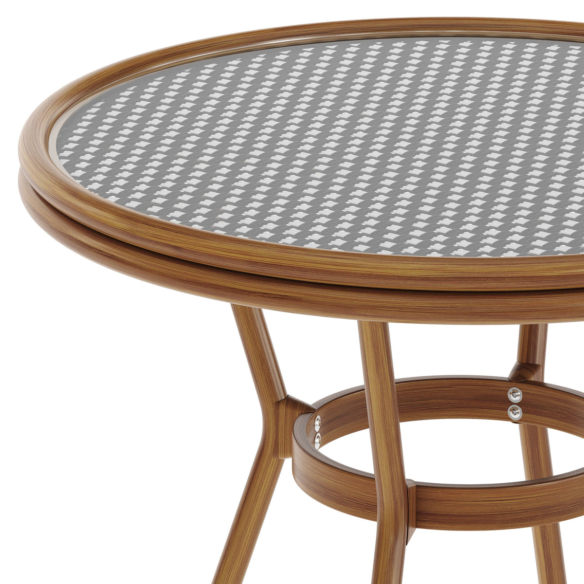 Flash Furniture SDA-AD641012-80-BKWH-NAT-GG Indoor/Outdoor Commercial Glass Top Bistro Table in Black/White (Black & White Rattan/Natural Frame) - View 3