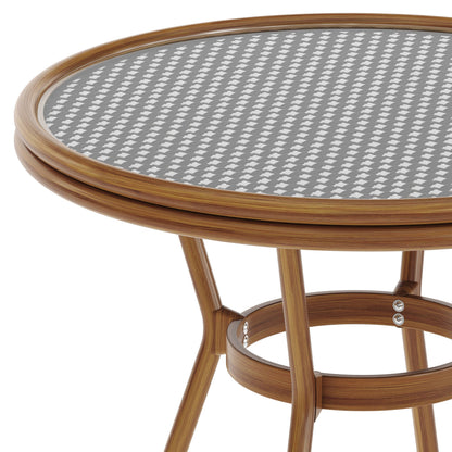 Flash Furniture SDA-AD641012-80-BKWH-NAT-GG Indoor/Outdoor Commercial Glass Top Bistro Table in Black/White (Black & White Rattan/Natural Frame) - View 3