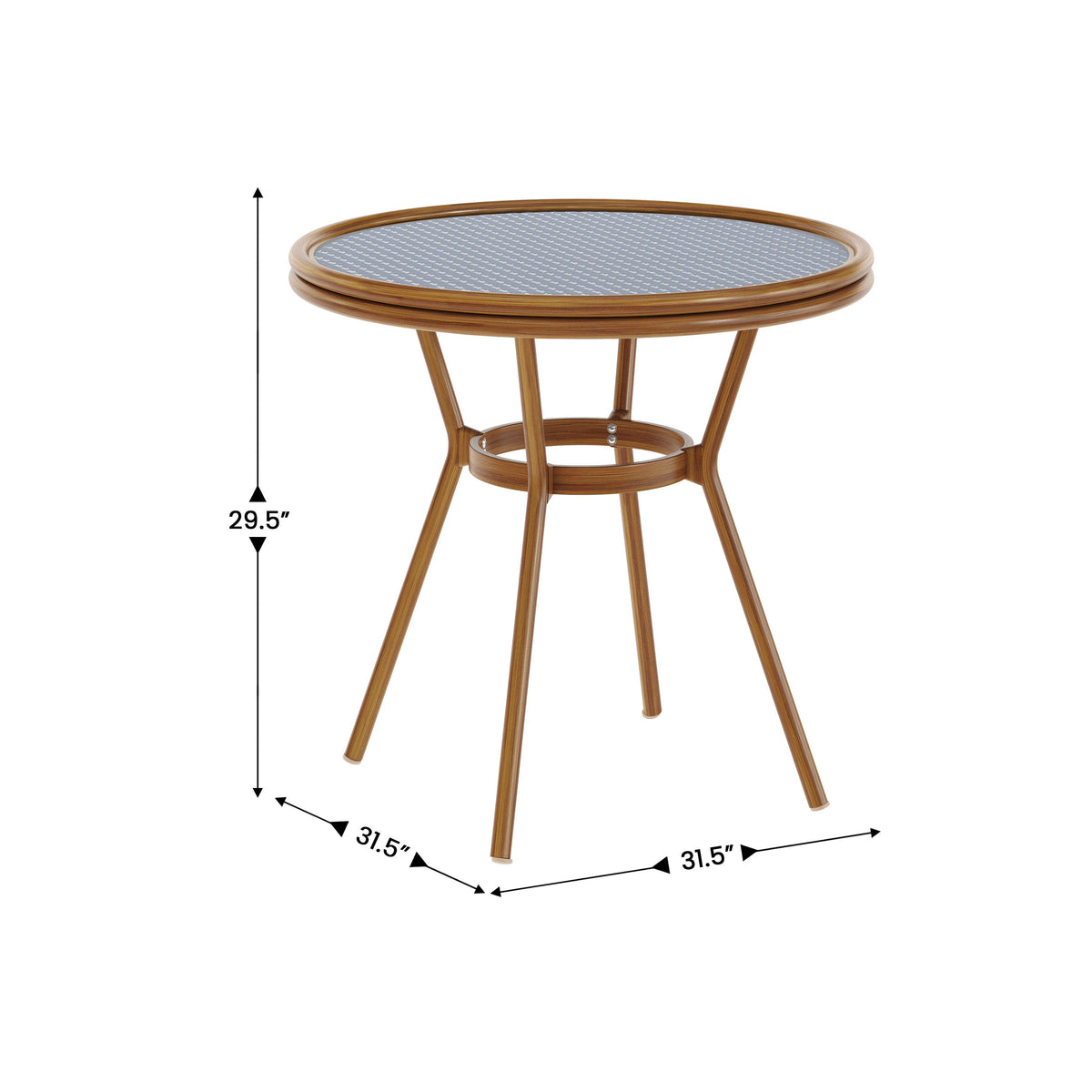 Flash Furniture SDA-AD641012-80-NVYWH-NAT-GG Indoor/Outdoor Commercial Glass Top Bistro Table in Navy/White (Navy & White Rattan/Natural Frame) - View 2