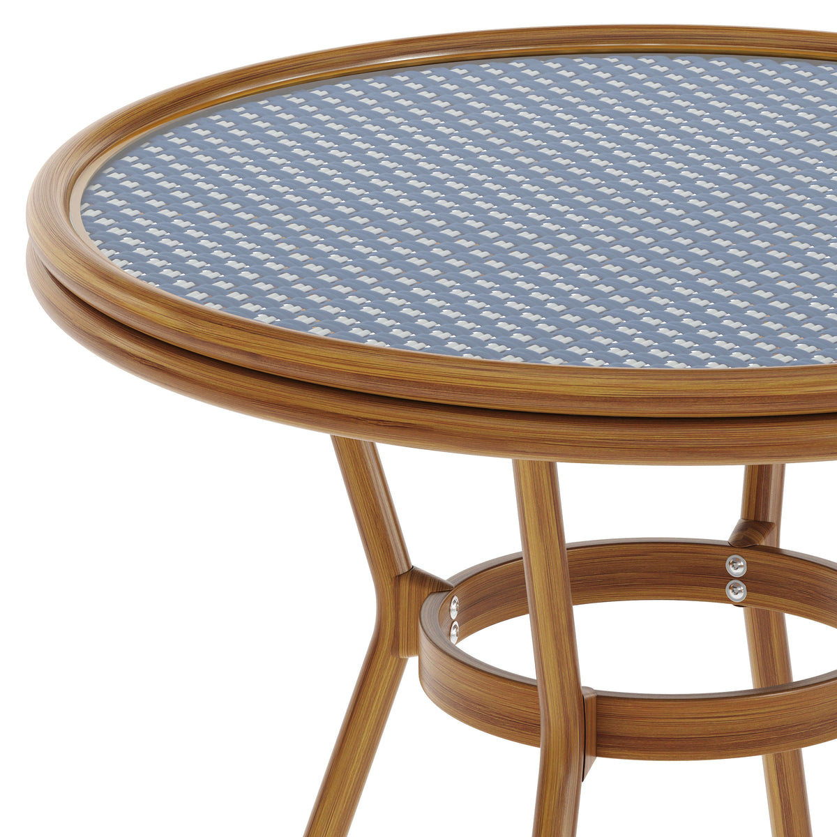 Flash Furniture SDA-AD641012-80-NVYWH-NAT-GG Indoor/Outdoor Commercial Glass Top Bistro Table in Navy/White (Navy & White Rattan/Natural Frame) - View 3