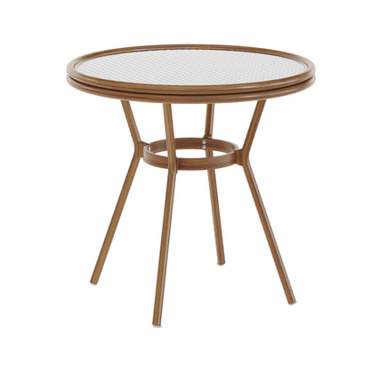 Flash Furniture SDA-AD641012-80-WHGY-NAT-GG Indoor/Outdoor Commercial Glass Top Bistro Table in White/Gray (White & Gray Rattan/Natural Frame) - Main view