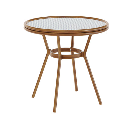 Flash Furniture SDA-AD641012-80-WHNVY-NAT-GG Indoor/Outdoor Commercial Glass Top Bistro Table in White/Navy (White & Navy Rattan/Natural Frame) - Main view