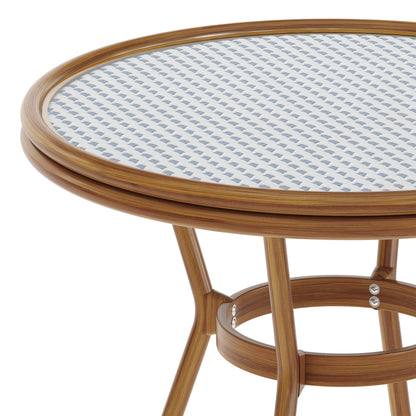 Flash Furniture SDA-AD641012-80-WHNVY-NAT-GG Indoor/Outdoor Commercial Glass Top Bistro Table in White/Navy (White & Navy Rattan/Natural Frame) - View 4