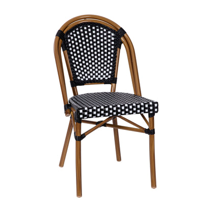 Flash Furniture SDA-AD642001-BKWH-NAT-GG All-Weather Commercial Paris Chair with Bamboo Print Aluminum Frame-Black/White (Black & White/Natural Frame) - Main view