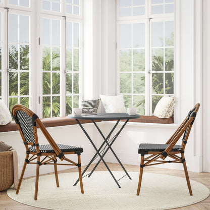 Flash Furniture SDA-AD642001-BKWH-NAT-GG All-Weather Commercial Paris Chair with Bamboo Print Aluminum Frame-Black/White (Black & White/Natural Frame) - View 2