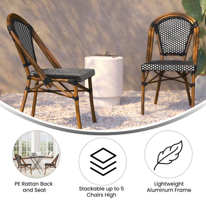 Flash Furniture SDA-AD642001-BKWH-NAT-GG All-Weather Commercial Paris Chair with Bamboo Print Aluminum Frame-Black/White (Black & White/Natural Frame) - View 3