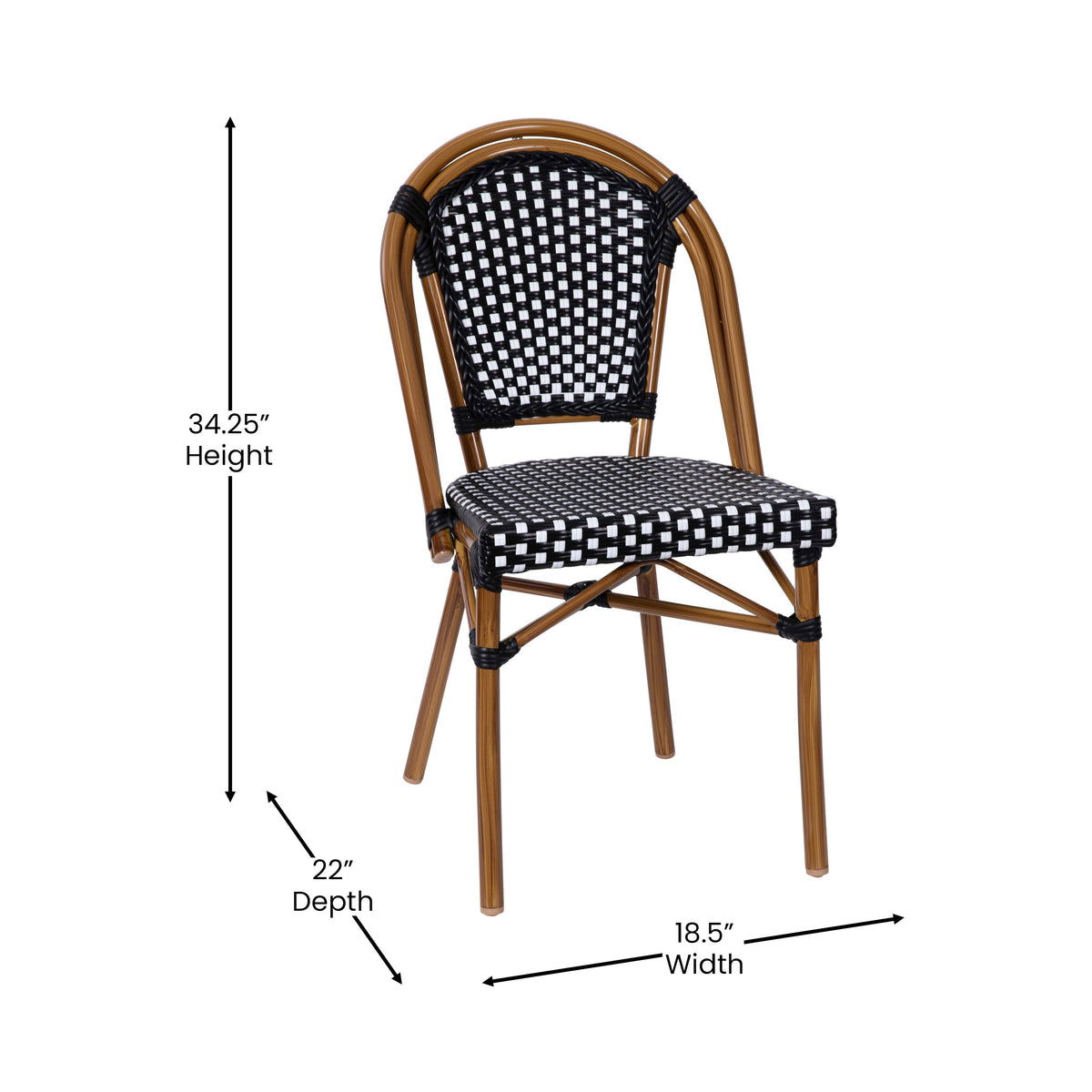 Flash Furniture SDA-AD642001-BKWH-NAT-GG All-Weather Commercial Paris Chair with Bamboo Print Aluminum Frame-Black/White (Black & White/Natural Frame) - View 4
