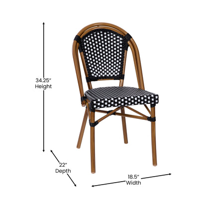 Flash Furniture SDA-AD642001-BKWH-NAT-GG All-Weather Commercial Paris Chair with Bamboo Print Aluminum Frame-Black/White (Black & White/Natural Frame) - View 4