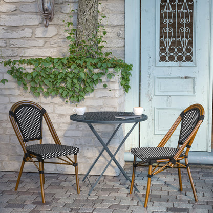 Flash Furniture SDA-AD642001-BKWH-NAT-GG All-Weather Commercial Paris Chair with Bamboo Print Aluminum Frame-Black/White (Black & White/Natural Frame) - View 5