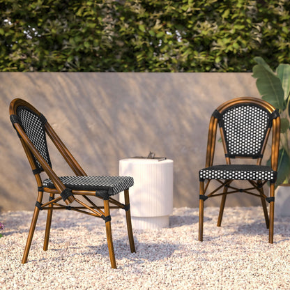 Flash Furniture SDA-AD642001-BKWH-NAT-GG All-Weather Commercial Paris Chair with Bamboo Print Aluminum Frame-Black/White (Black & White/Natural Frame) - View 6