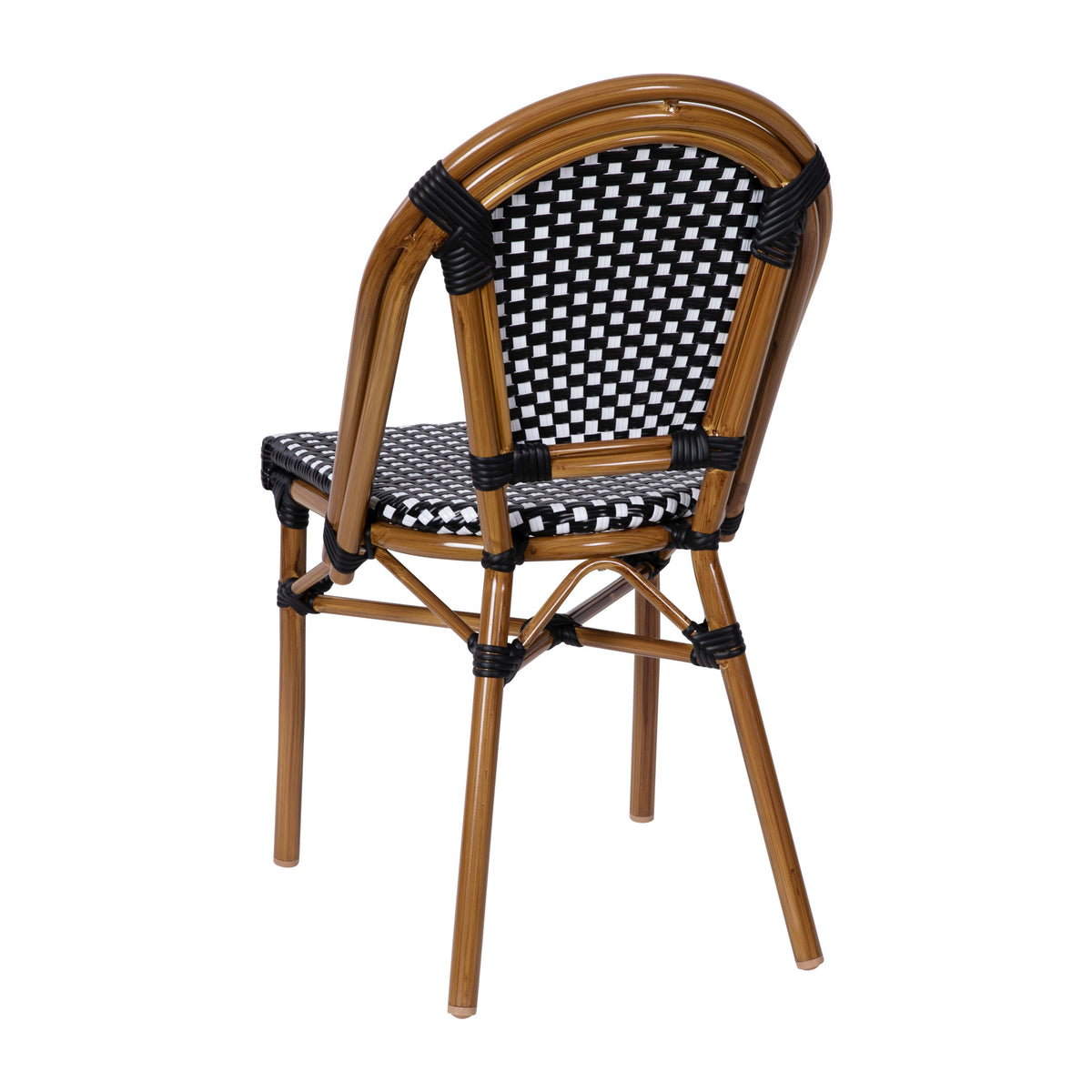 Flash Furniture SDA-AD642001-BKWH-NAT-GG All-Weather Commercial Paris Chair with Bamboo Print Aluminum Frame-Black/White (Black & White/Natural Frame) - View 7