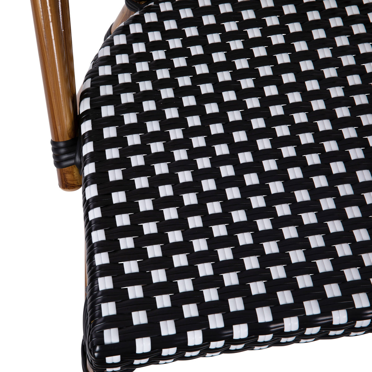 Flash Furniture SDA-AD642001-BKWH-NAT-GG All-Weather Commercial Paris Chair with Bamboo Print Aluminum Frame-Black/White (Black & White/Natural Frame) - View 8