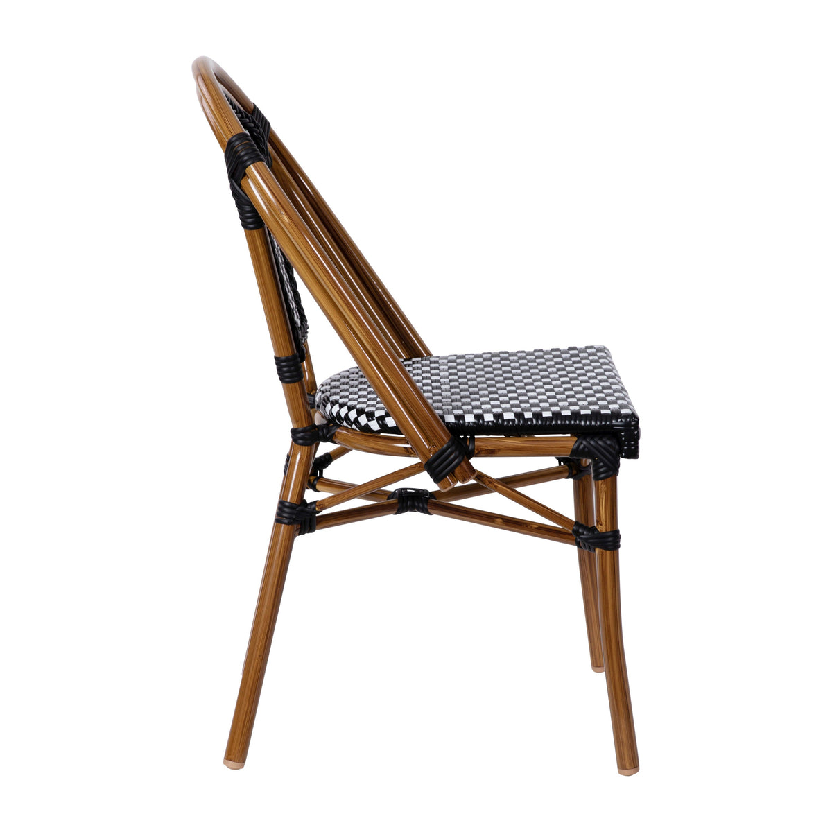 Flash Furniture SDA-AD642001-BKWH-NAT-GG All-Weather Commercial Paris Chair with Bamboo Print Aluminum Frame-Black/White (Black & White/Natural Frame) - View 9