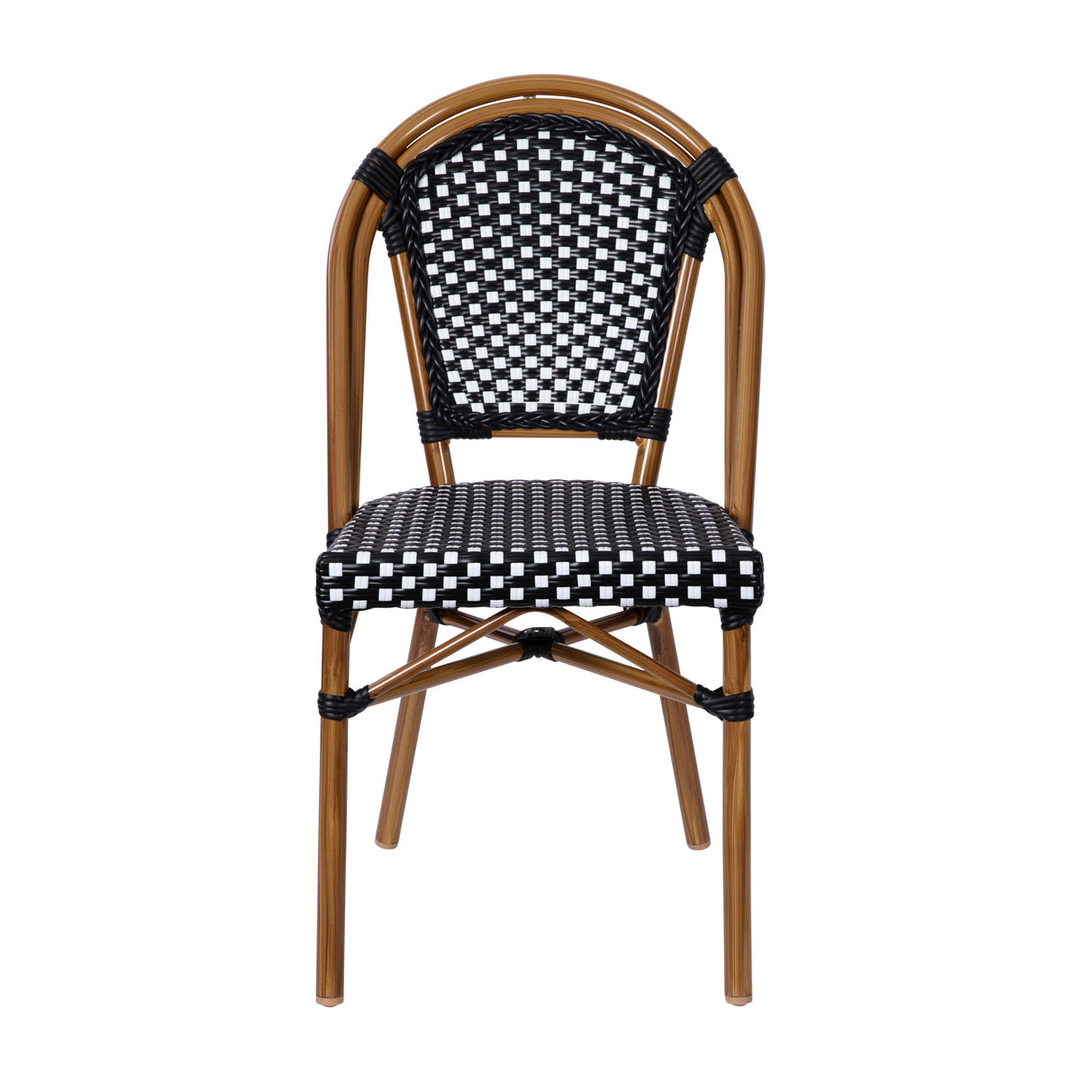 Flash Furniture SDA-AD642001-BKWH-NAT-GG All-Weather Commercial Paris Chair with Bamboo Print Aluminum Frame-Black/White (Black & White/Natural Frame) - View 10