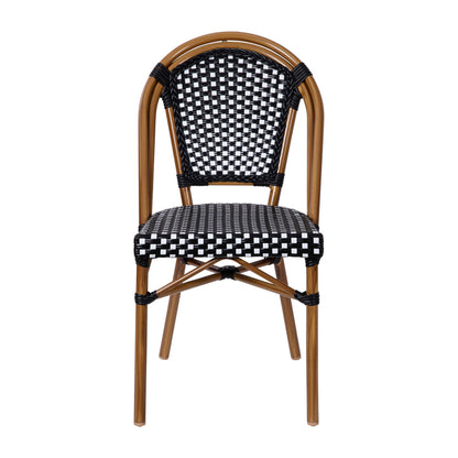 Flash Furniture SDA-AD642001-BKWH-NAT-GG All-Weather Commercial Paris Chair with Bamboo Print Aluminum Frame-Black/White (Black & White/Natural Frame) - View 10