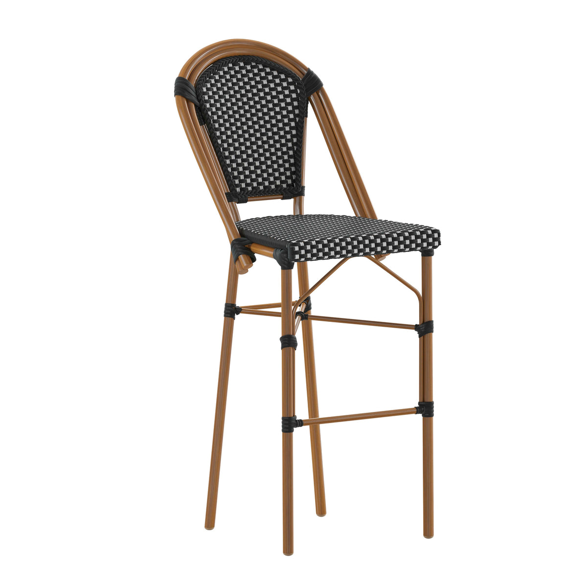 Flash Furniture SDA-AD642001-BS-BKWH-NAT-GG All-Weather Commercial Paris Stool with Bamboo Print Metal Frame-Black/White (Black & White/Natural Frame) - Main view